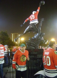 jordan statue-in-hawks-gear