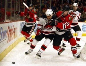 Hit on Scott Gomez going around the net