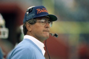 ORCHARD PARK, NY - OCTOBER 21: Head coach Dan Reeves of the Denver Broncos looks on from the sideline during a game against the Buffalo Bills at Rich Stadium on October 21, 1984 in Orchard Park, New York. (Photo by George Gojkovich/Getty Images)