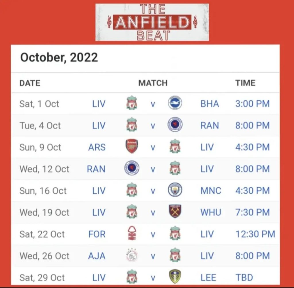 Liverpool FC Facing Crazily Hectic October Fixture Congestion