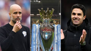 pep guardiola mikel arteta premier league trophy