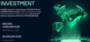 Soft2Bet investment fund offering up to 1 million EUR per project with a total fund of 50 million EUR.