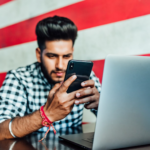 guy working american flag