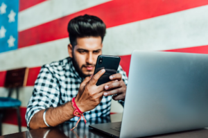 guy working american flag
