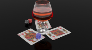 brandy snifter playing cards dice